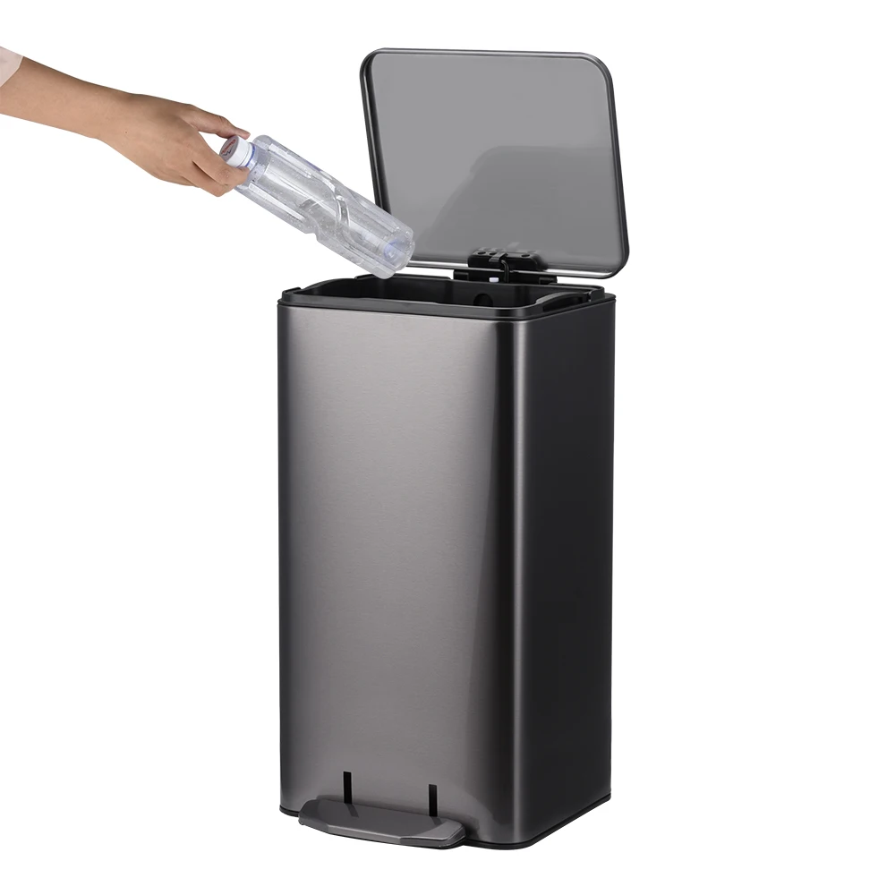 modern design 21L 28L dark grey stainless steel rectangle step bin dust bin indoor outdoor trash can