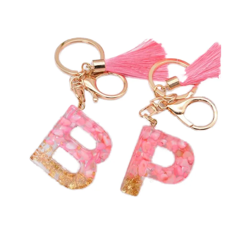 Pink Tassel Letter Keychain Epoxy Letter Pendant Fashion Bag Pendant Gift Keychains