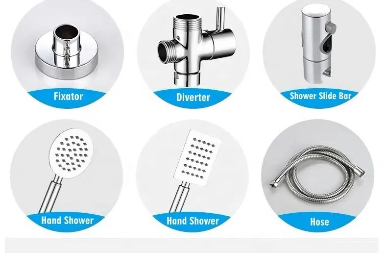 New product sanitary ware cold hot water rainfall unique mixer faucets set wall mounted brass head equipments Bathroom