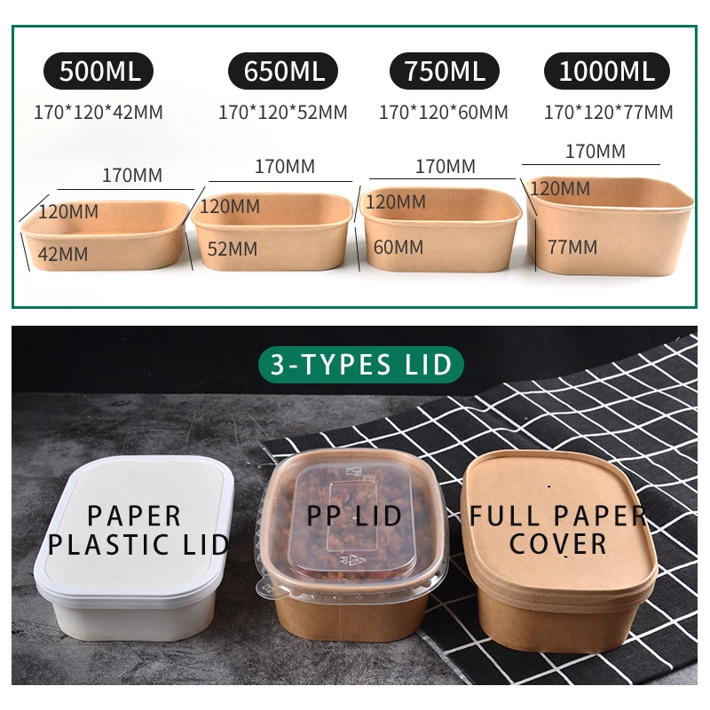 SenAng01 Carry Out box Kraft Paper eco friendly to go Containers for Food Snack kraft paper rectangle Square Paper bowl