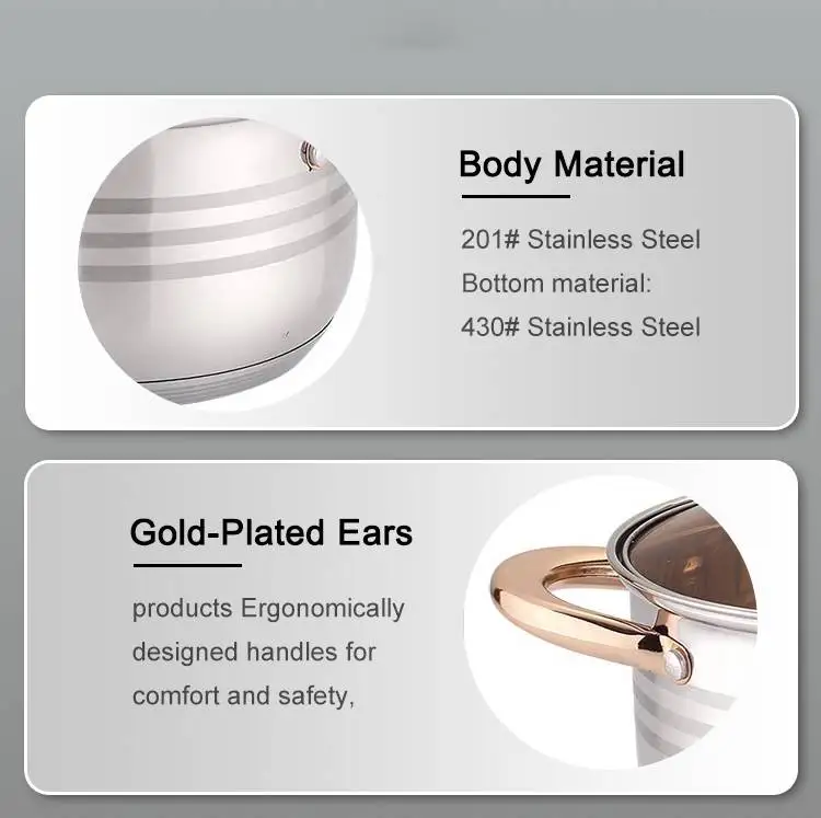 Golden Handle 12pcs Non Stick Cookware Set Stainless Steel Cooking Pan Set Kitchenware With Glass Lids For Gas Stove