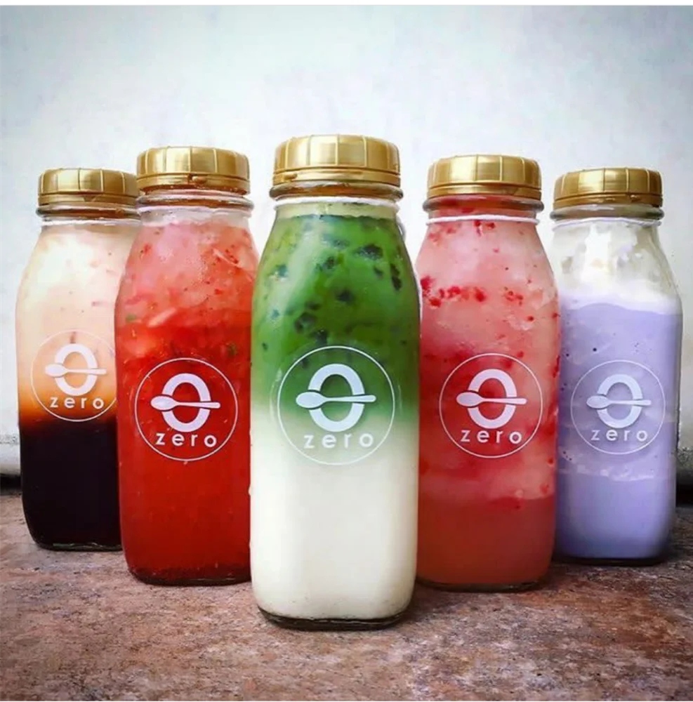 3oz 10oz 16oz 32oz french fresh square friendly recycled glass juice milk water bottle with plastic tamper evident lid