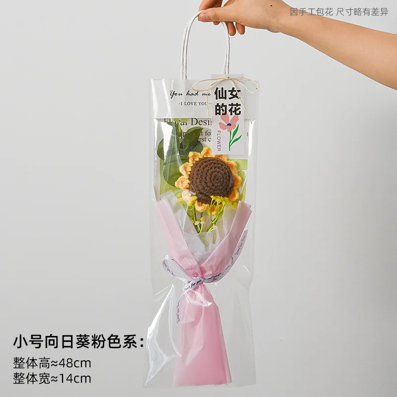 Colorful Floral Artificial Handmade Tulip Flower LED lights String Light Tulip Knitted Bouquet Christmas Crochet Bouquet