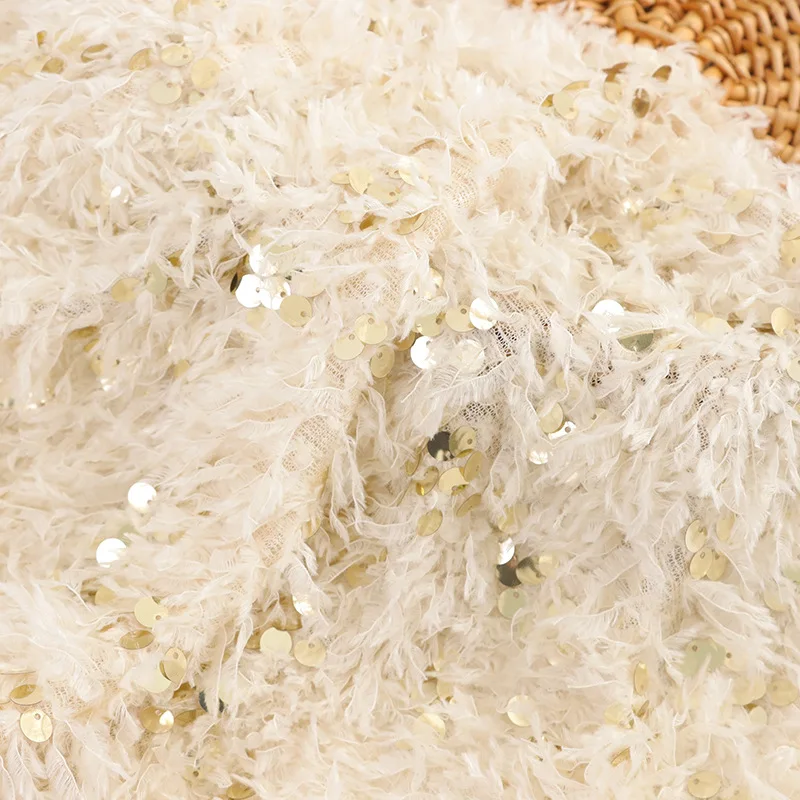 Colorful Fabric Supplier Fur Lace Embroidery Fabric with Beads and Pearls for Polynesian Dress