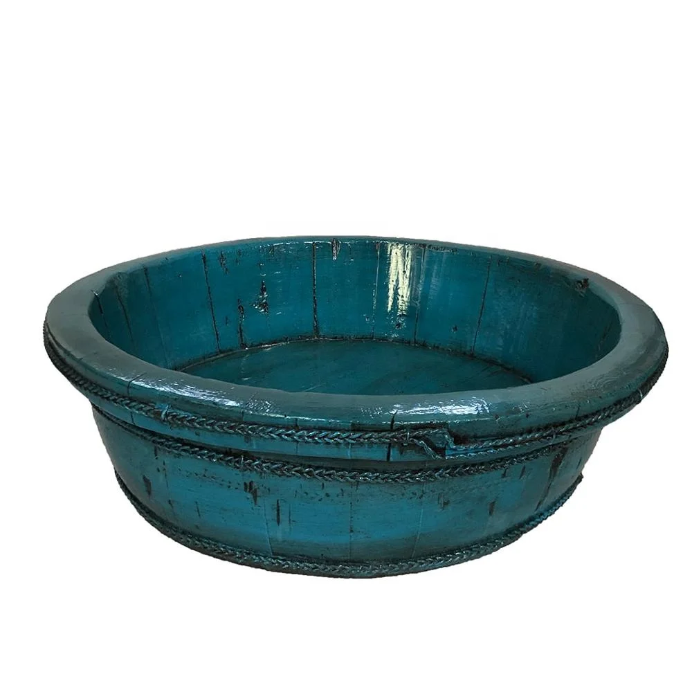 Chinese antique reproduction vintage style wooden hand painted decorative wash basin