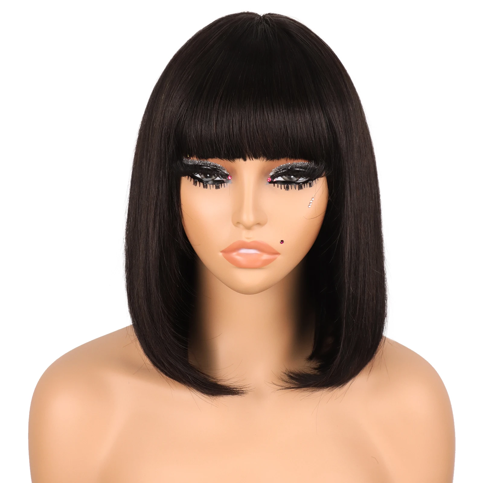 G&T 100% Human Hair Straight Bob Wig With Bangs Glueless Minimalist 2x1 Lace Scalp Bob Bang Wig For Women 180 Density