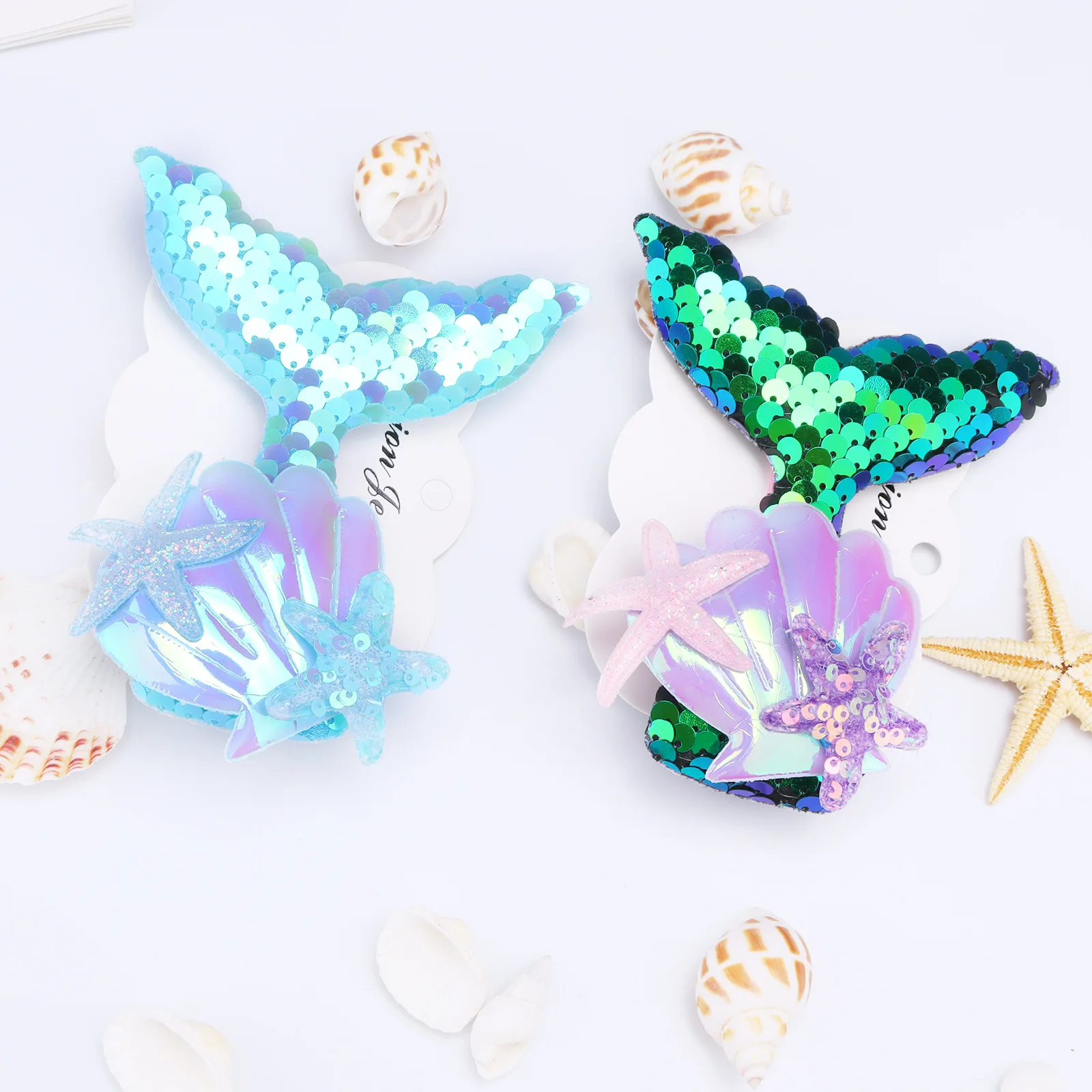 Wholesale reverse sequin mermaid tail pearl alligator hair clips for girls