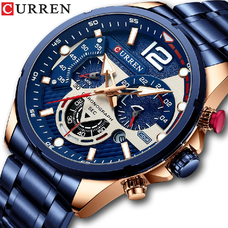 CURREN 8395 Top Luxury Brand Sport Wristwatches Casual Men Luminous Quartz Watch Chronograph Stainless Steel Male Clock