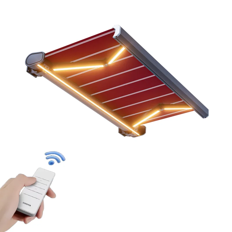 4M width awning outdoor swimming pool canopy  remote control retractable full cassette automatic awning with LED
