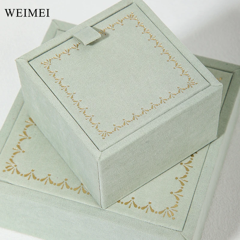 WEIMEI High-end Textured Flat Gift Box Minimalist Necklace Jewelry Box Velvet Lined Packaging Ring Jewelry Box