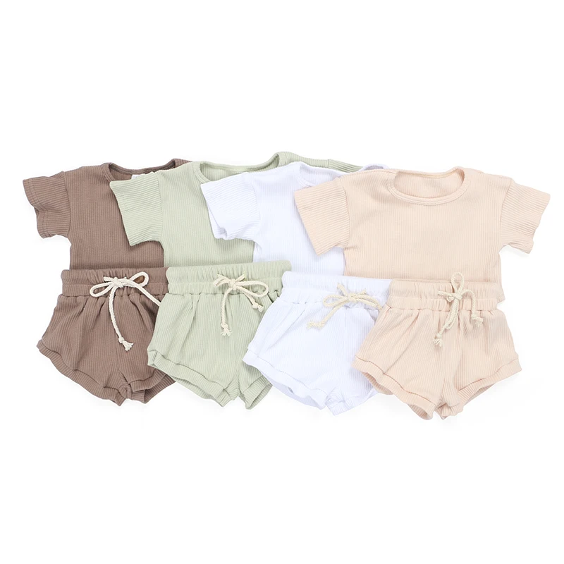 Wholesale baby clothing set Kids short sleeve top pants solid color summer wear