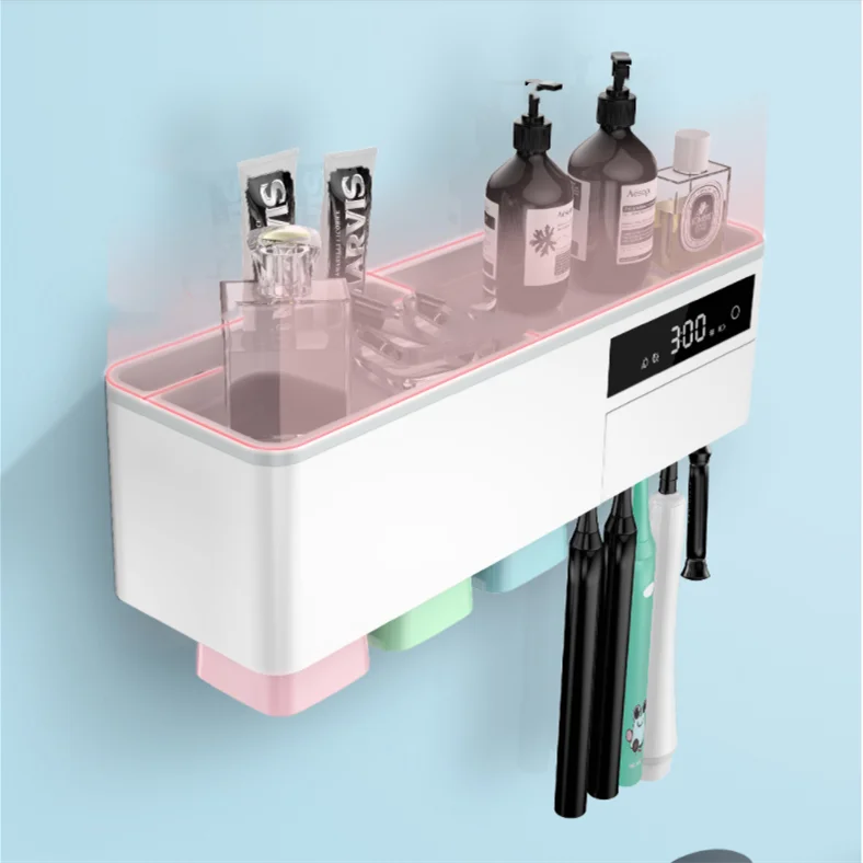Family multifunctional smart large capacity storage magnetic suction cup wall mounted uv uvc shell toothbrush sterilizer holder