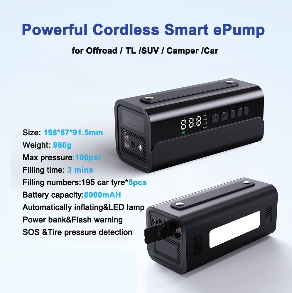 YIJING Tire Inflator Portable Air Compressor Rechargenable Cordless Air Pump For SUV SUP Offraod Car Tires