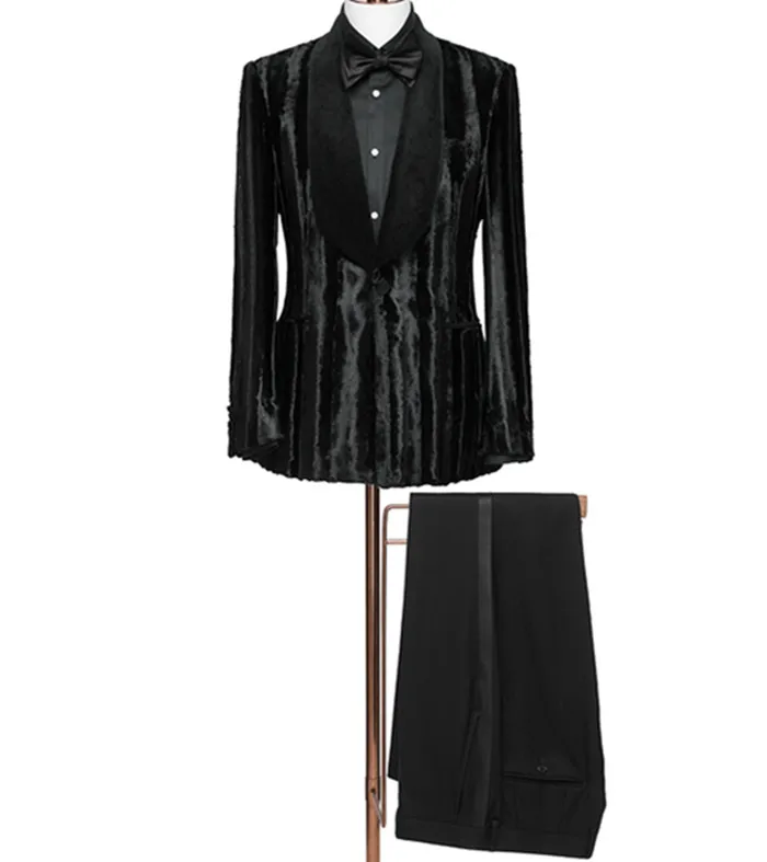 MTM wedding dress suit for men,  Custom coat pant men wedding black velvet suit