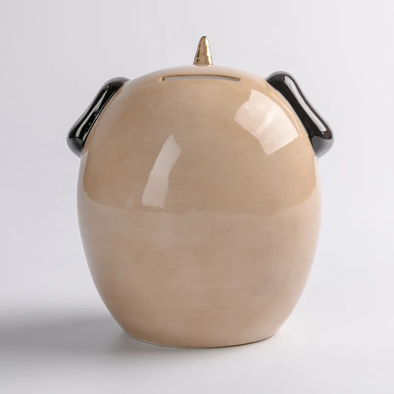 Baby Dog  Piggy Bank Brown Ceramic Coin Bank