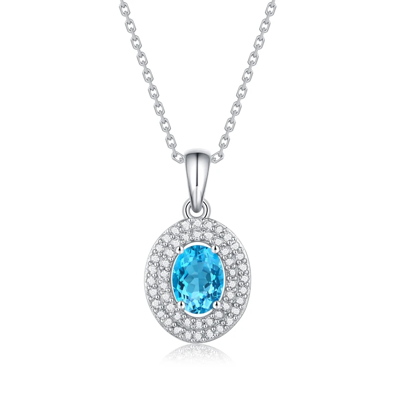 New Arrival Classic Style 925 Sterling Silver 1 Carat Oval Blue Topaz Necklace For Woman Fine Quality Lady Necklace Jewelry