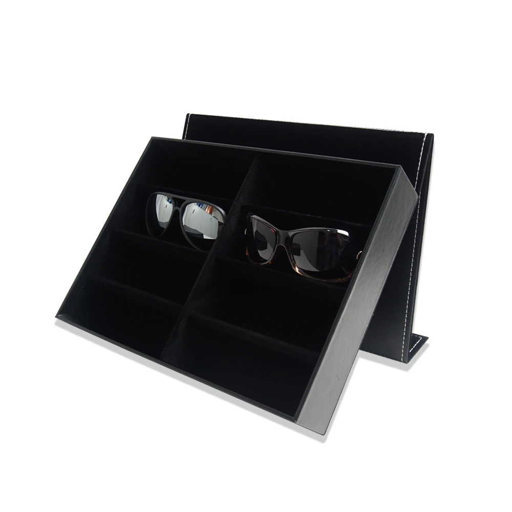 Luxury Leather Optical Eyewear Tray Custom Logo 18 Slot Sunglass Organizer Storage Display