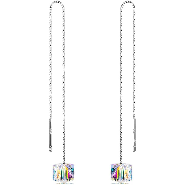 
Hermosa Austria Crystals Earrings Cube Square Dangle Earrings 925 Sterling silver Earrings for Women Jewelry 