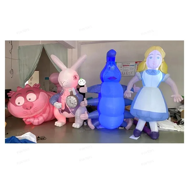 Alice In Wonderland Theme Party Inflatable Character Large Cheshire Cat Led Mushroom and Inflatable Flower