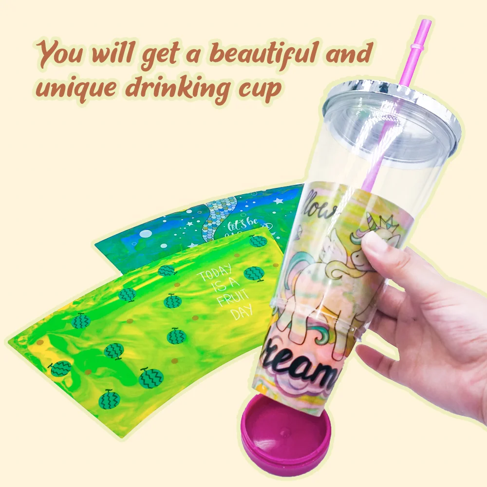 Customization 16.9 OZ DIY Clear Double Wall Tumbler Cup with Lid Straw and Built-in fluid drawing card For Iced Drink Tea Coffee