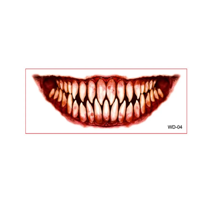 New Arrivals Halloween Tattoo Stickers Big Mouth Temporary Tattoos for Face Makeup Tatoo Waterproof