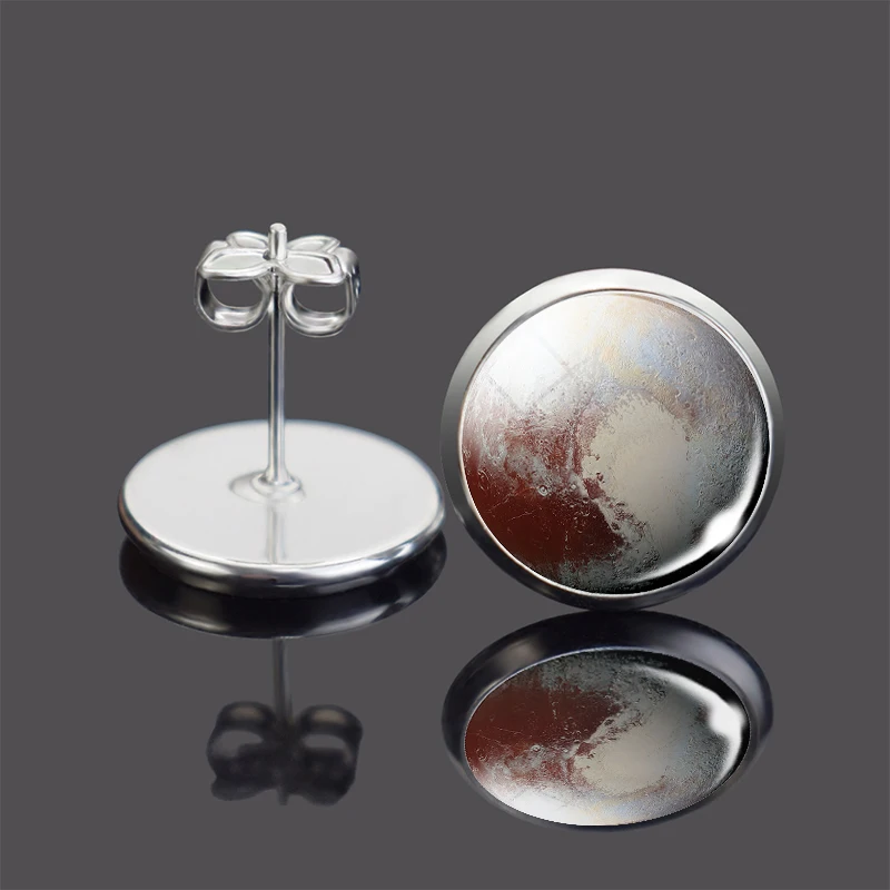 Full Moon Ear Studs Stainless Steel Silver Color New Glass Dome Cabochon Jewelry women men Fashion Space Stud Earrings
