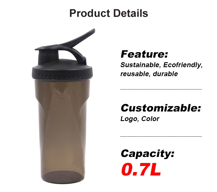 New Product Custom Logo Coffee Gym Shakers Shaker Bottle Water Bottle 700ml Travel Sports Fitness Water Bottle