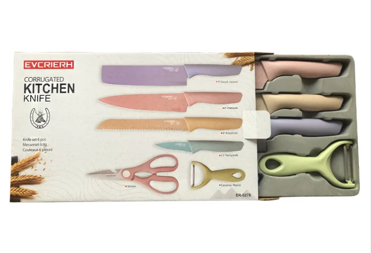 Amazon hot selling 6pcs Kitchen non-stick Stainless Steel Kitchen Knife Set