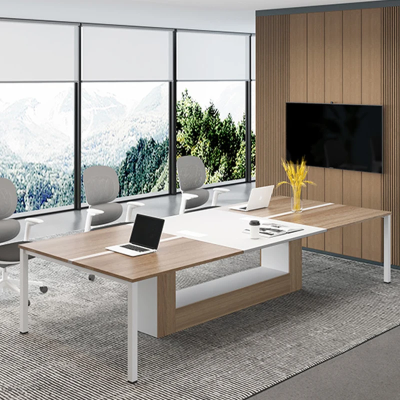 Custom mdf wood small marble square office conference Meeting Table 2.4m meeting room table set for 6 person