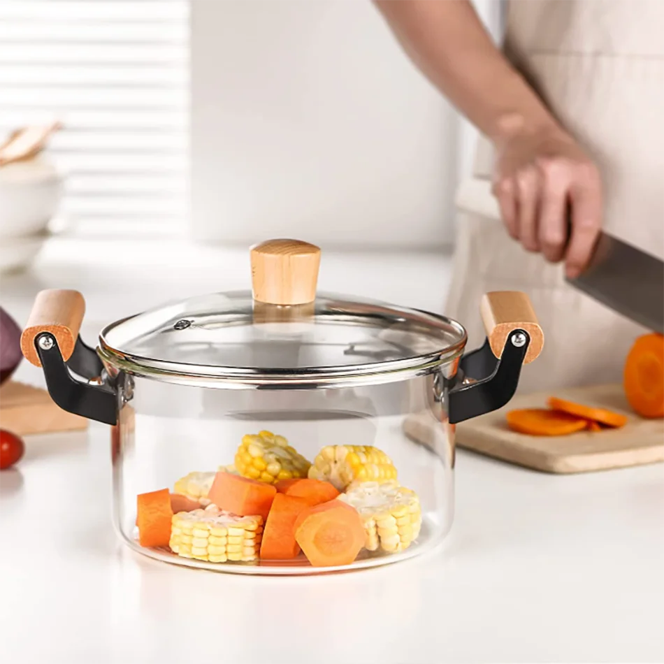 hot selling designer multi function borosilicate clear home kitchen portable high temperature porridge hot pot glass cooking pot