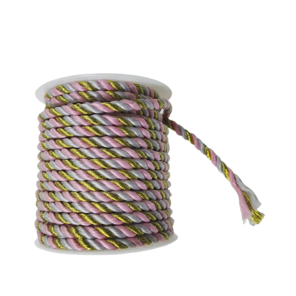 Selling garment accessories 5mm gold silver colour metallic yarn  twisted rope