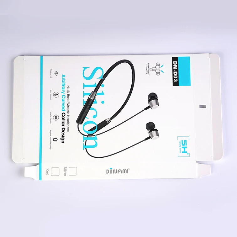 Custom design white folding paper package boxes with plastic hanger wholesale paperboard bluetooth earphone packaging box