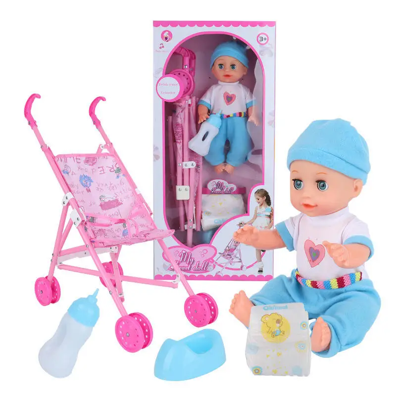 IN STOCK realistic dolly princess talking baby drink water pee sound blink lifereborn dolls with Stroller