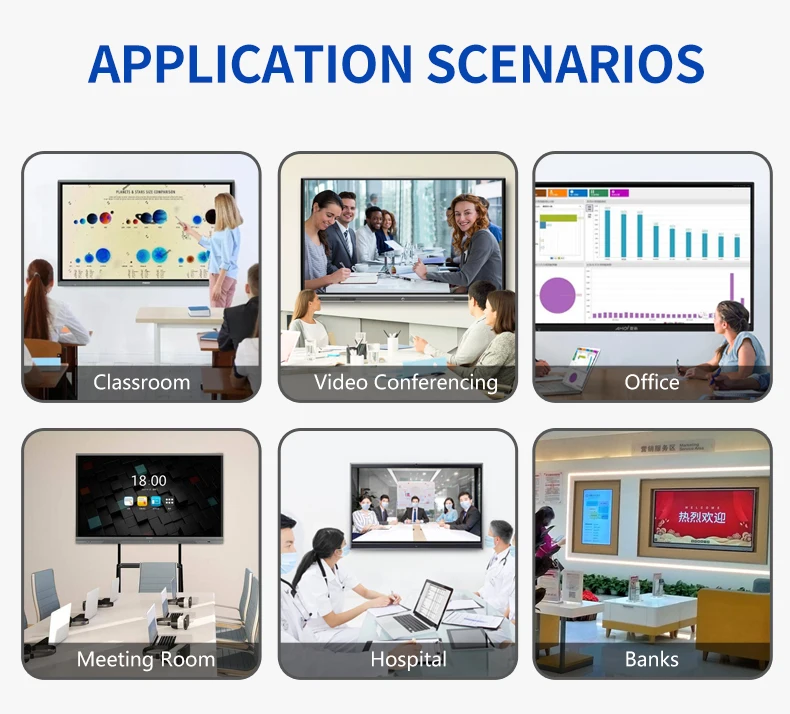 oem size 65 85 110 inch movable mobile school display android win10 interactive electronic whiteboard for Educational Conference