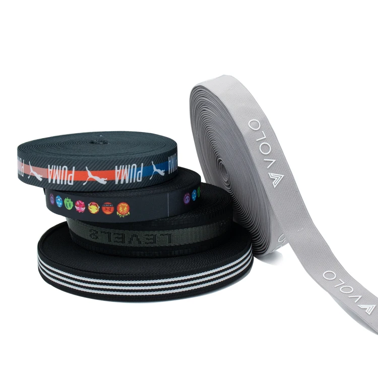 Custom  Nylon Polyester woven special pattern Technique multi color Edge jacquard  Elastic webbing pvc coated nylon webbing