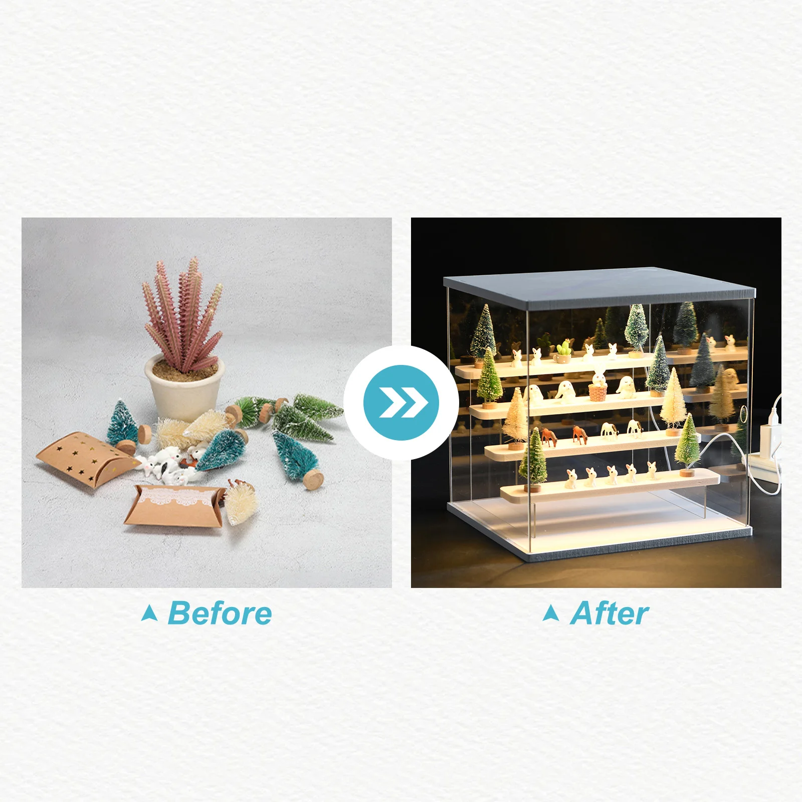 bespoke clear acrylic display case with LED light 4-tier dustproof showcase boxes for collectibles