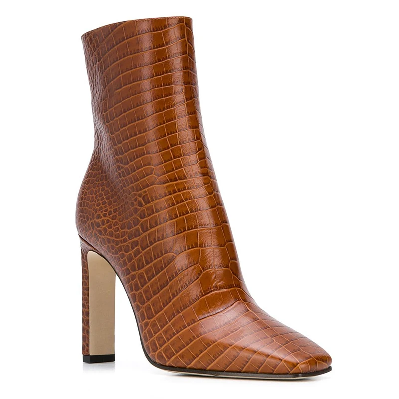 Leather Boots Crocodile Pattern Bootie Designer Shoes Women Famous Brands Shoes Women Heels Sexy