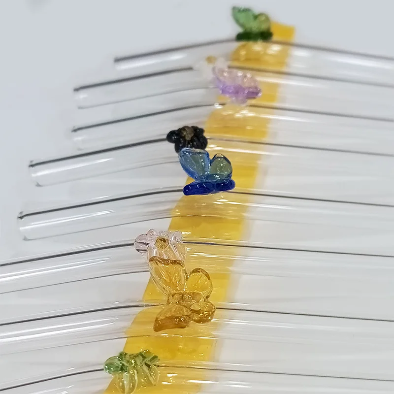 Custom Flower Straight Bent Borosilicate Glass Tube Drinking Reusable Straws for Party Favors Bar