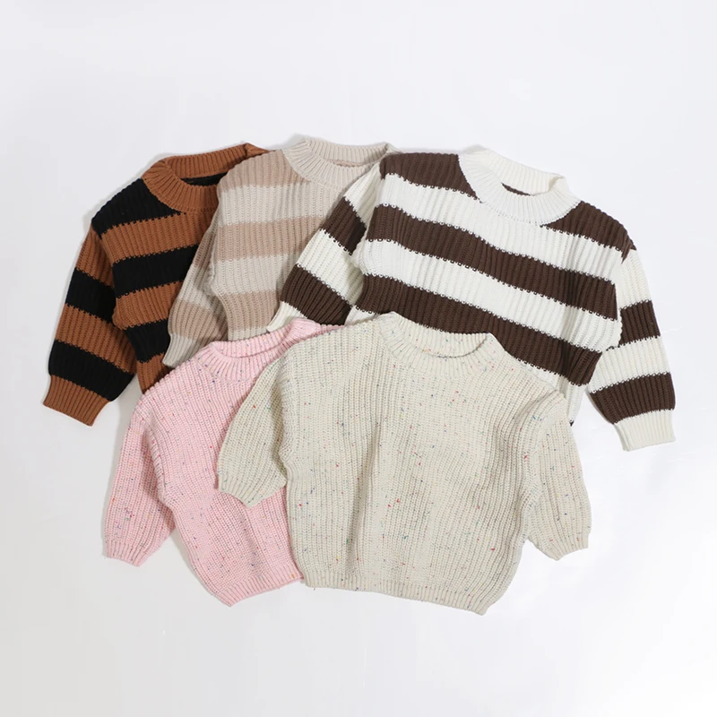Custom Wholesale Winter Toddler Kids Clothes Baby Pullovers Solid Sweaters Knitwear Boys Girls Baby Knitted Sweaters