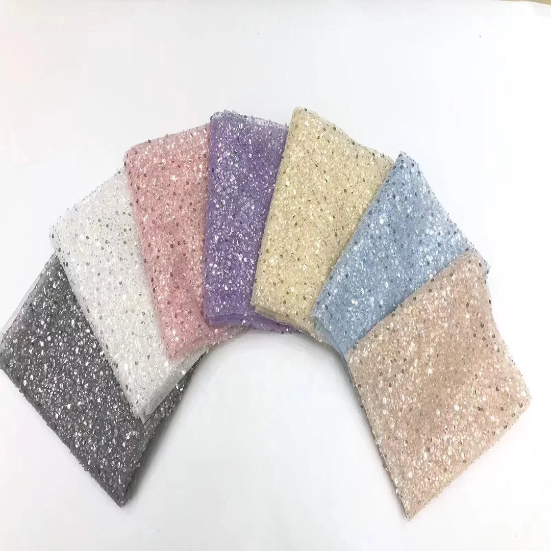 Wholesale Hot Sale Design Sequin Shiny Glitter Tulle Wedding Dress Lace Mesh Fabric