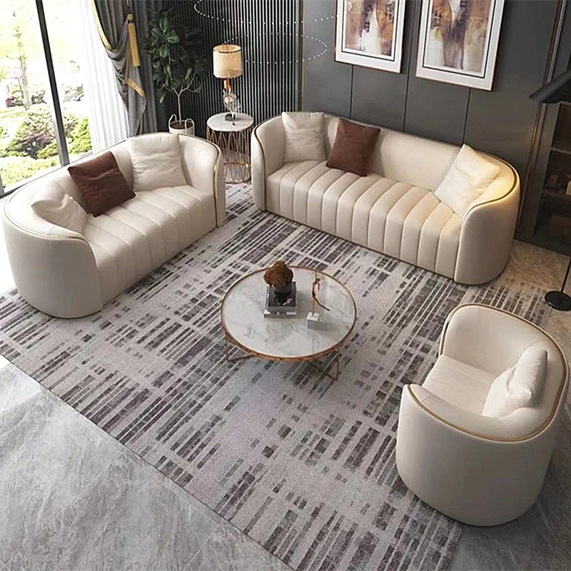 Elegant White Modern Design Modular Sofa Set Furniture 3 2 1 Seater Villa Home Living Room Luxury Leather Sectional Sofa