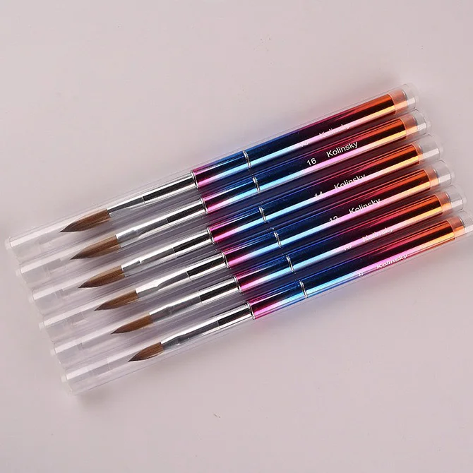 Gradient Colorful Rainbow Glitter Blue Metal Nails Brush Acrylic Kolinsky