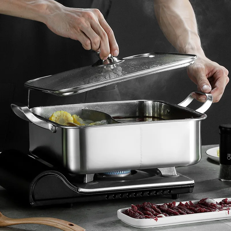 Double flavor hot pot stainless steel 304 shabu square Chinese mandarin duck pot