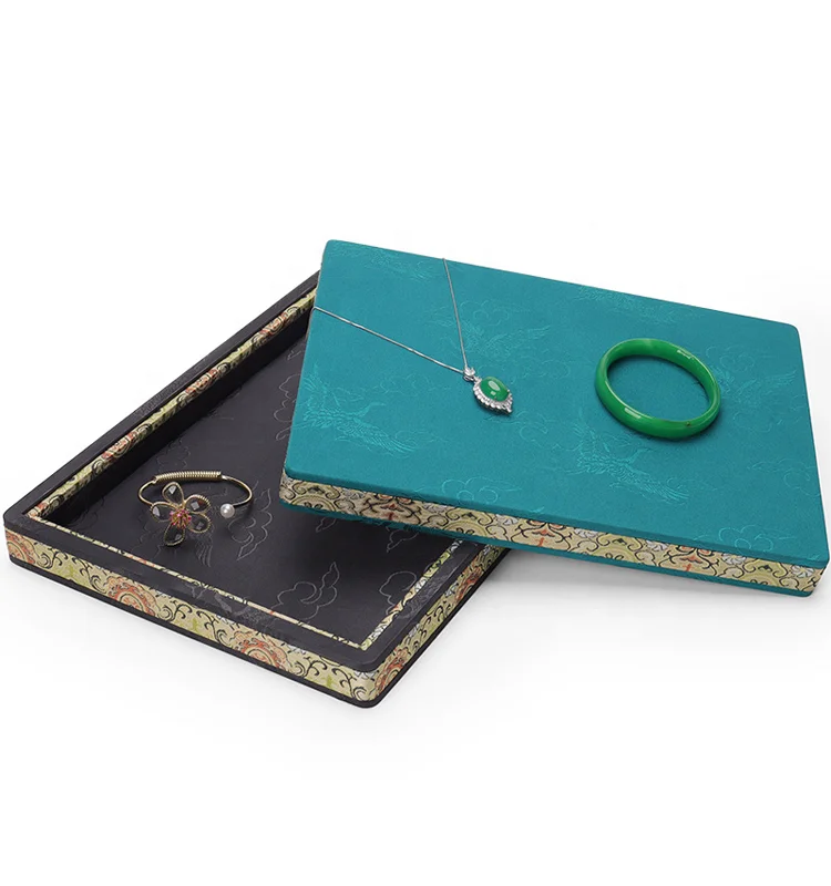 High end light luxury classical palace style brocade embroidery necklace ring earring bracelet jewelry counter display tray