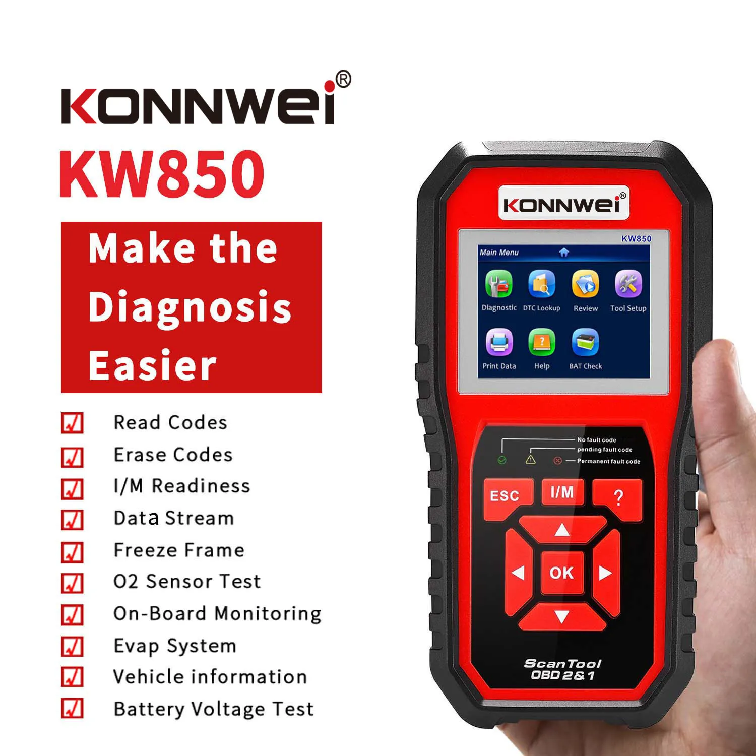  Считыватель кодов Konnwei KW850 автомобильный диагностический инструмент с полными функциями OBD2 CR 3001 OBDII/EOBD