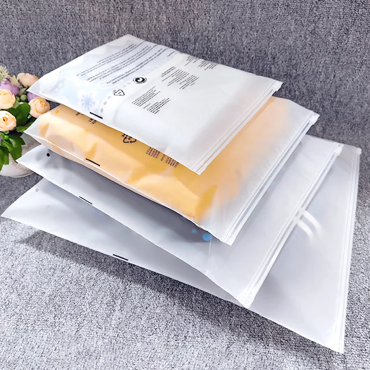 Custom Black Ziplock Plastic Garment Packaging Bag with Frosted Design Clothing Pouch with Logo for Shopping Bags