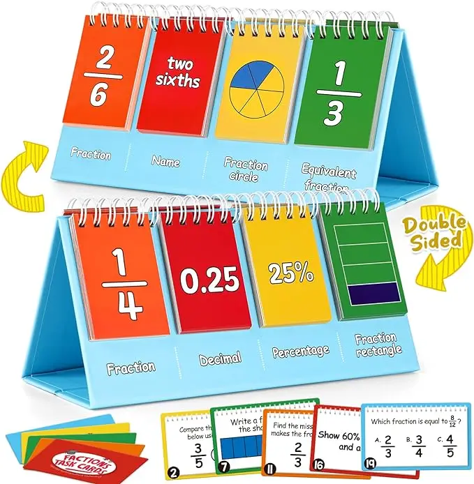 Double Sided Fractions and Equivalency Flip Chart Math Manipulatives for Elementary School Fraction Manipulatives
