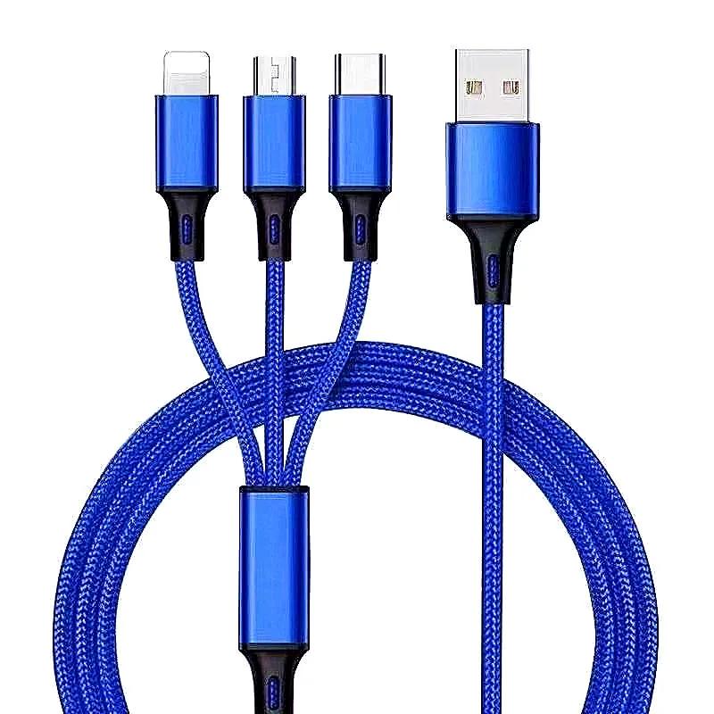 3in1 Usb Charger Cable,3 In 1 Nylon Braided Cable Fast Charge Data Line For Ipone & Micro & Type C Cabel