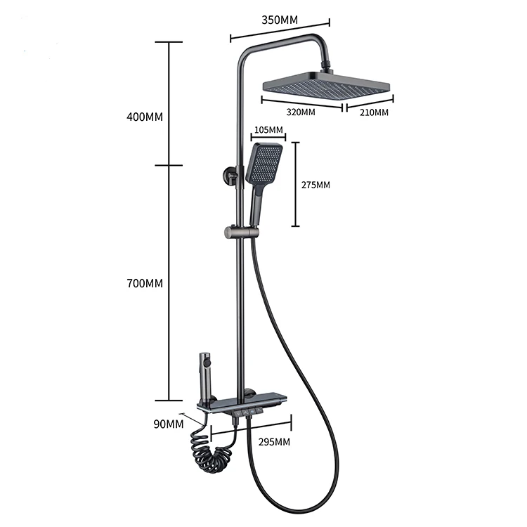 Smart Digital Display Shower Set Gun Gray  Brass Bathroom Piano Keypad 4 Way  Intelligent Shower Faucet System SS-1297