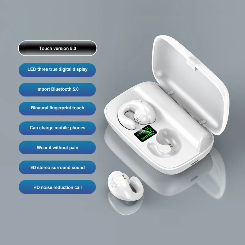S19 Bone Conduction Wireless Earphones 5.0 tws Touch Earphones 9D Stereo with 2200mAh digital Display headsets For smart phone
